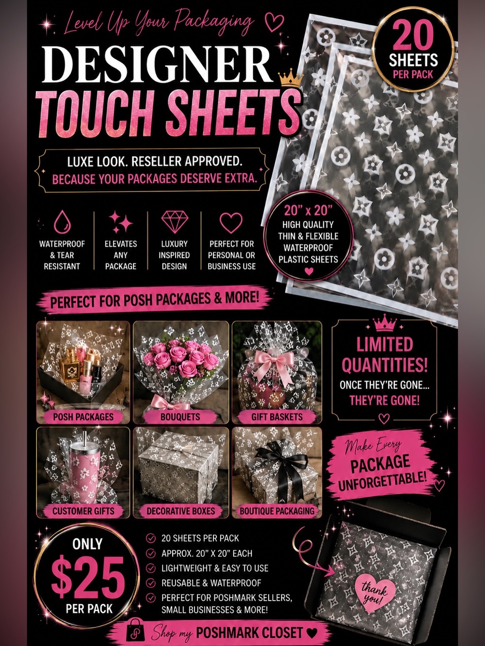Designer Touch Sheets | 20 Waterproof  Poshmark Packaging Sheets